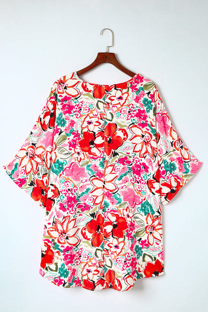 Rose Plus Size Floral Print Kimono Sleeve Shirt