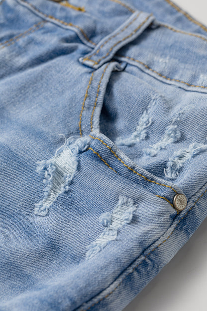 Sail Blue High-Waist Distressed Raw Hem Denim Shorts