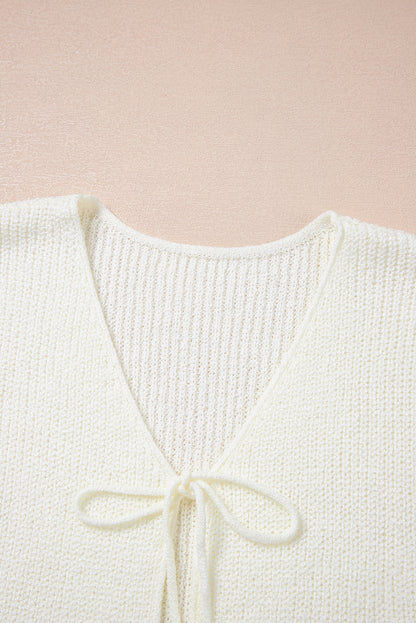 Beige Tie Front V Neck Sweater Vest Knit Top