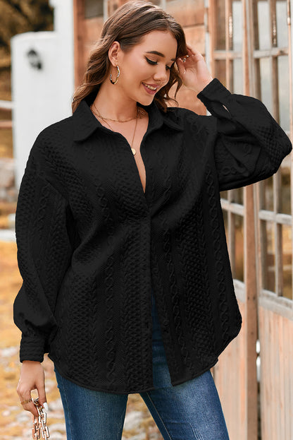 Women’s Cable Knit Texture Button Down Loose Shacket