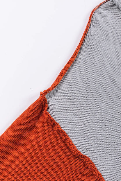 Colorblock Bishop Sleeve Ribbed Knit Sweater