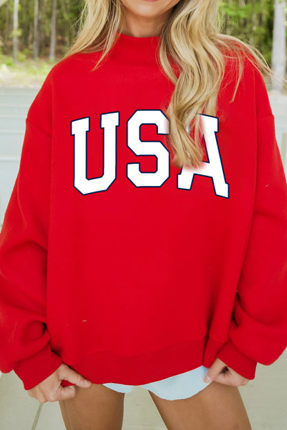 4th of July American Flag Oversized Mock Neck Sweatshirt