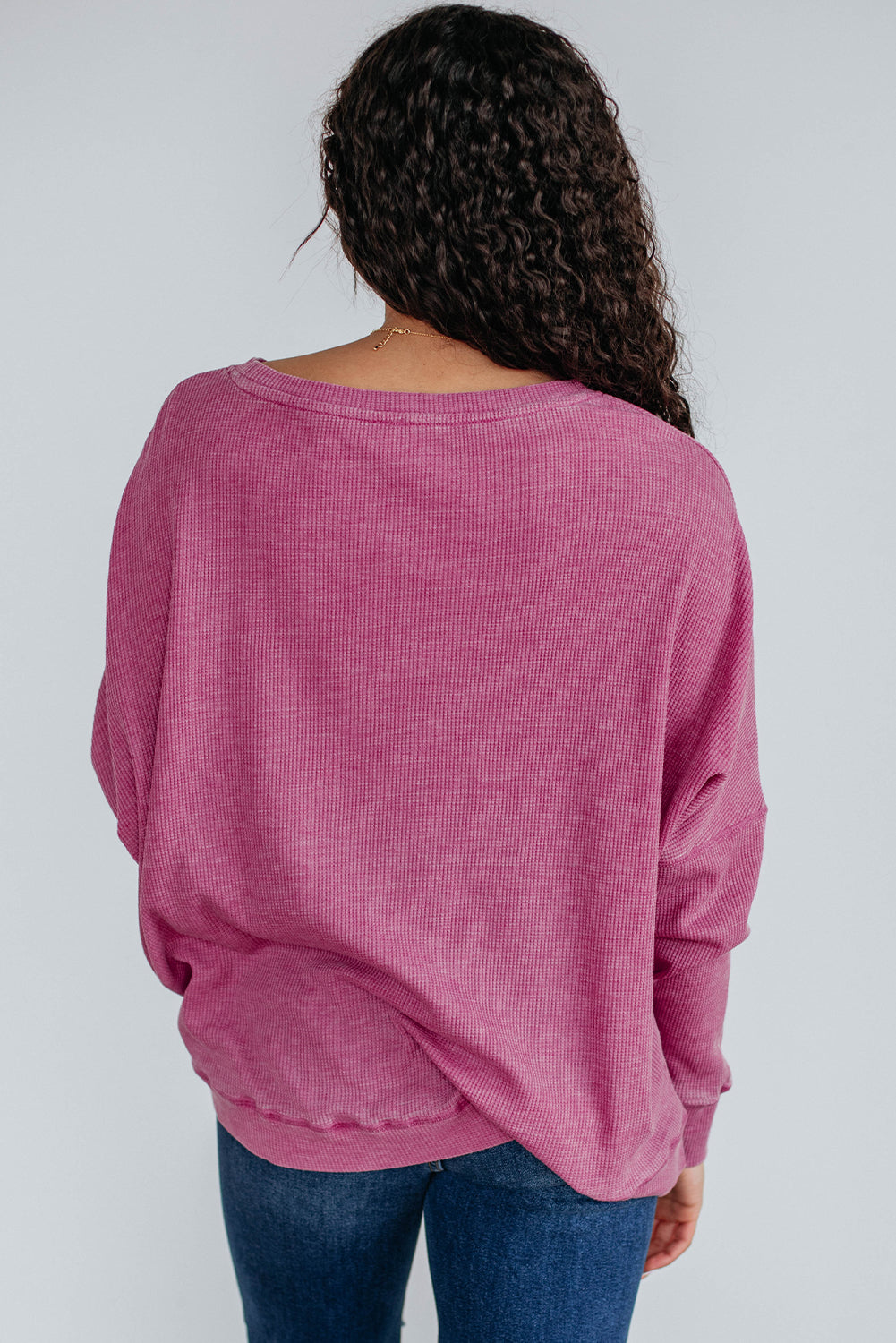 Waffle Knit Loose Long Sleeve Casual Top