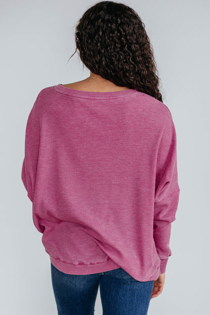 Waffle Knit Loose Long Sleeve Casual Top