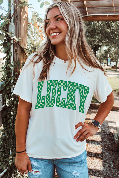 St. Patrick’s White Lucky Checkerboard Graphic Tee