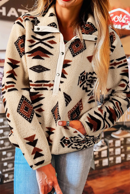 Women Aztec Print Sherpa Half Zip Sweatshirt