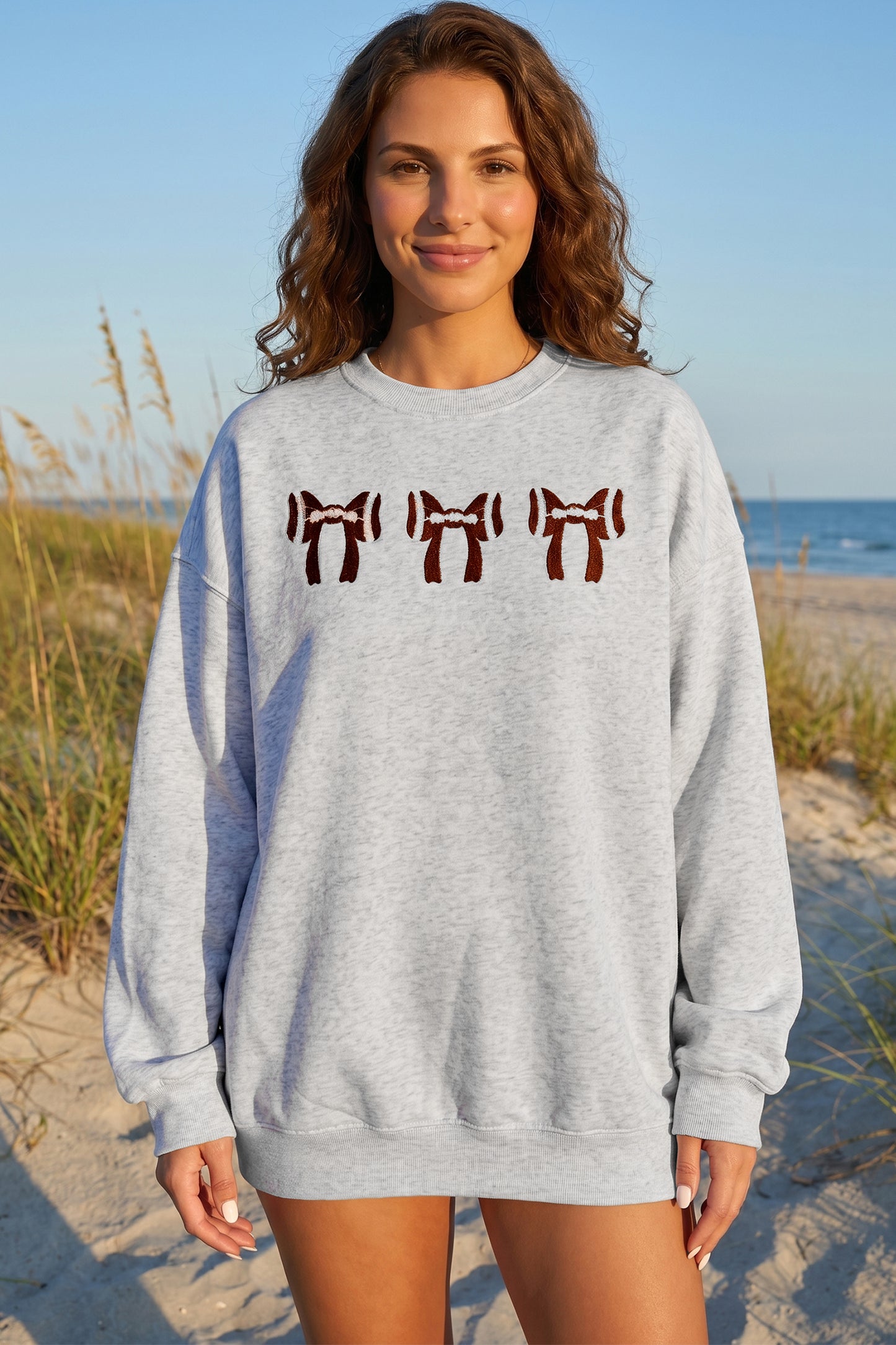 Chenille Bow Embroidered Game Day Oversized Sweatshirt