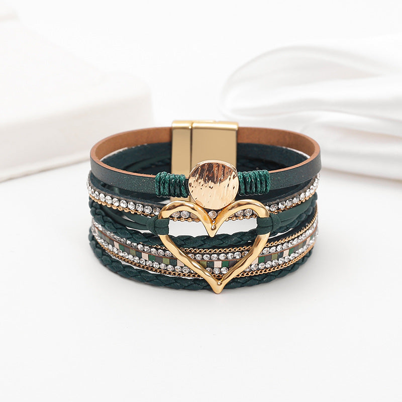Bohemian Heart Rhinestone Magnetic Buckle Bracelet