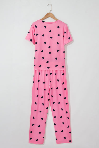 Pink Valentines Heart Print Tee and Pants Lounge Set