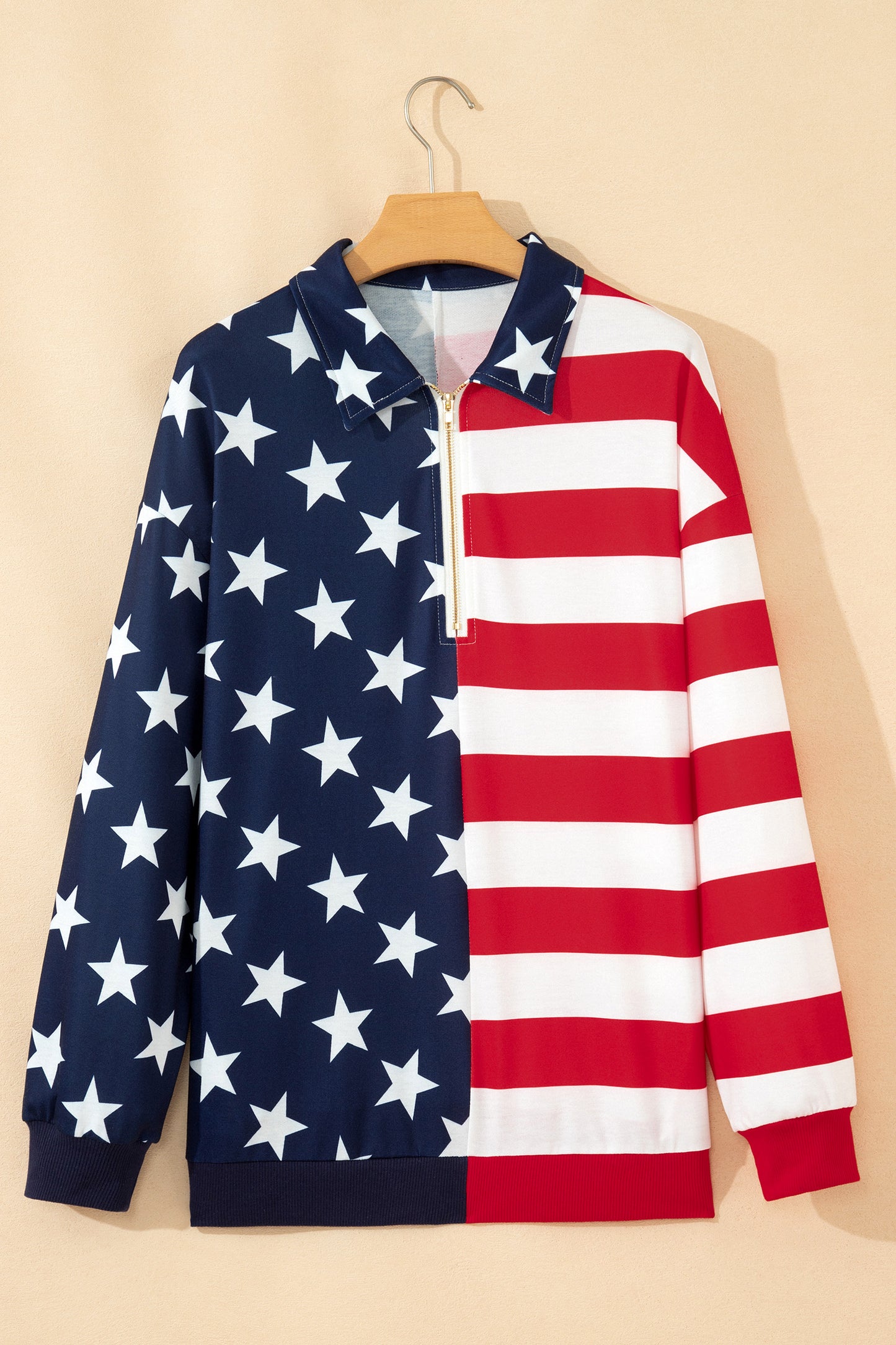 4th of July American Flag Oversized Quarter Zip Sweatshirt
