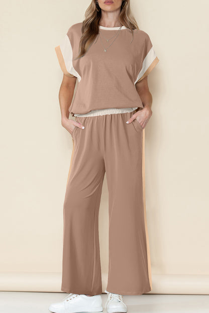 Navy Color Block Lounge Set Wide Leg Pants 2 Piece