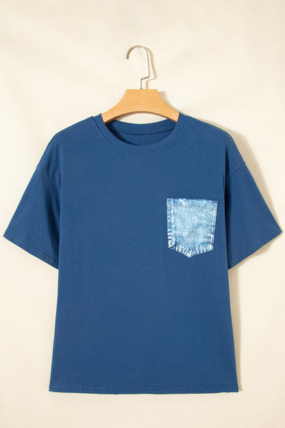 Pocket Tee Women Contrast Denim Pocket Casual T Shirt