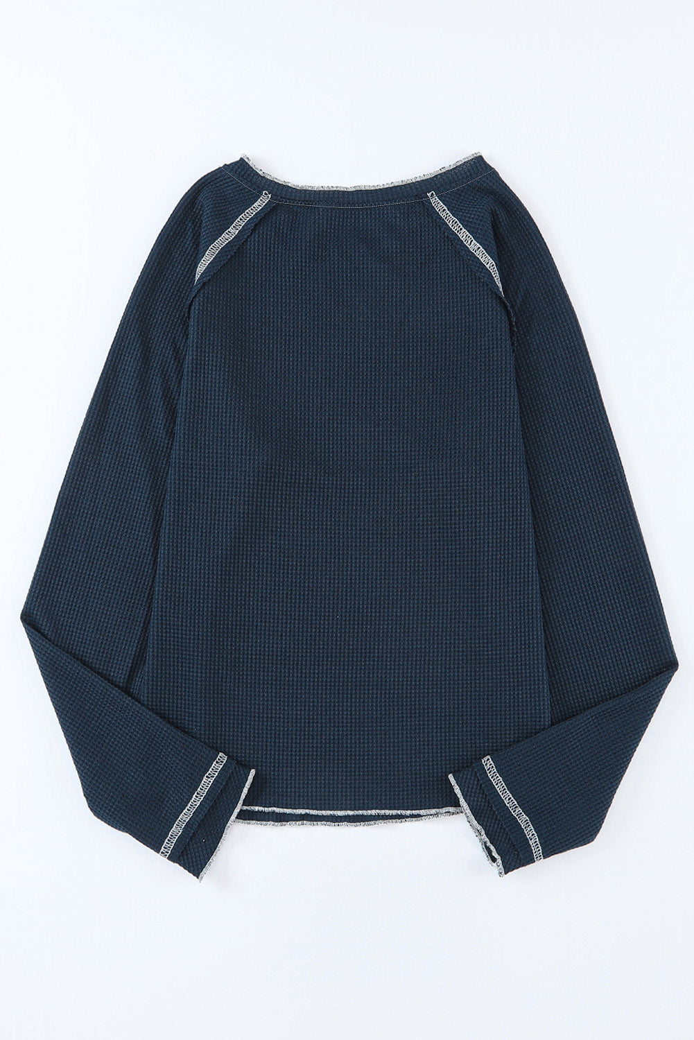 Blue Textured Round Neck Long Sleeve Top