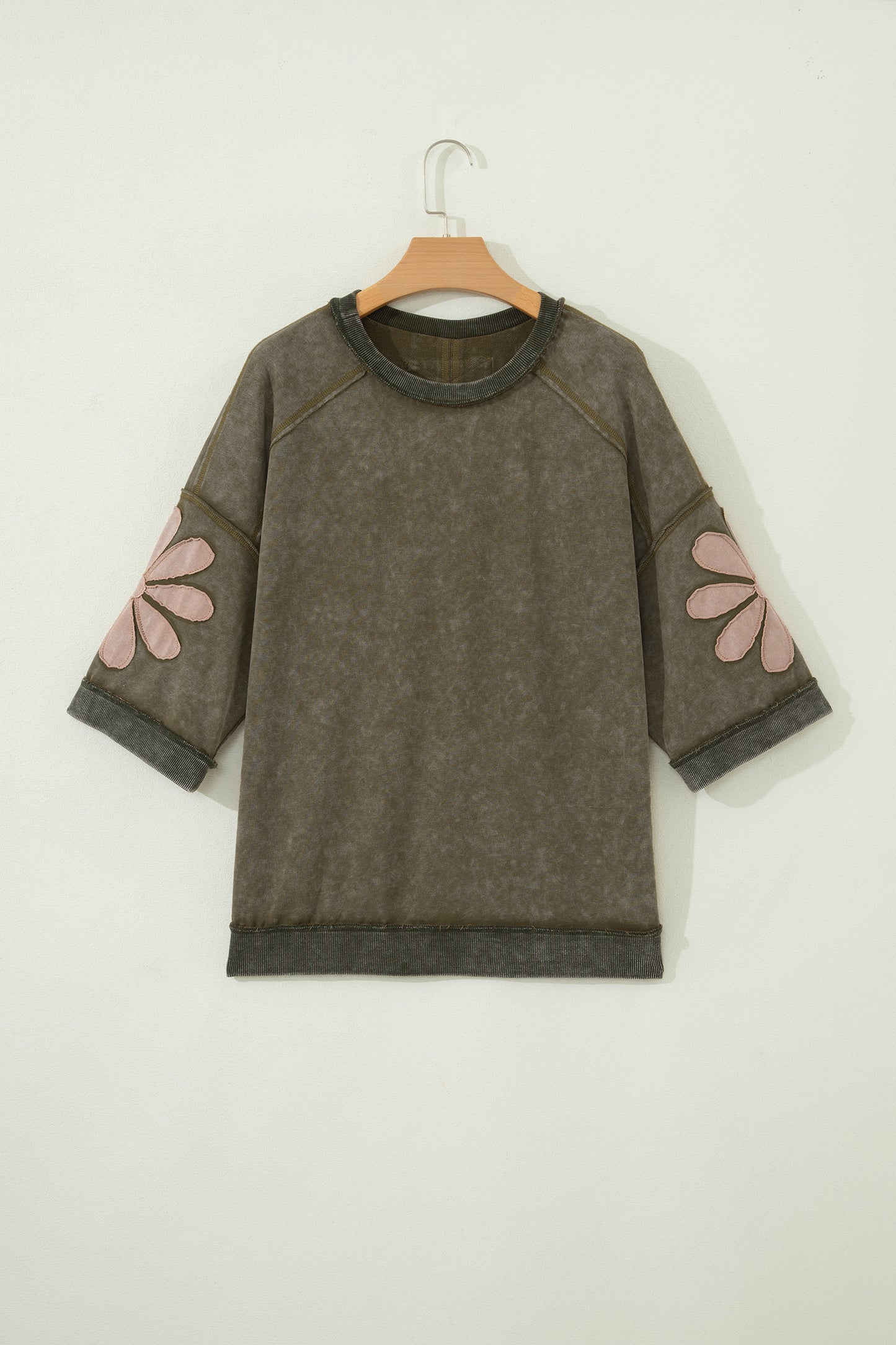 Mineral Wash Floral Patchwork Oversized Raw Seam Top