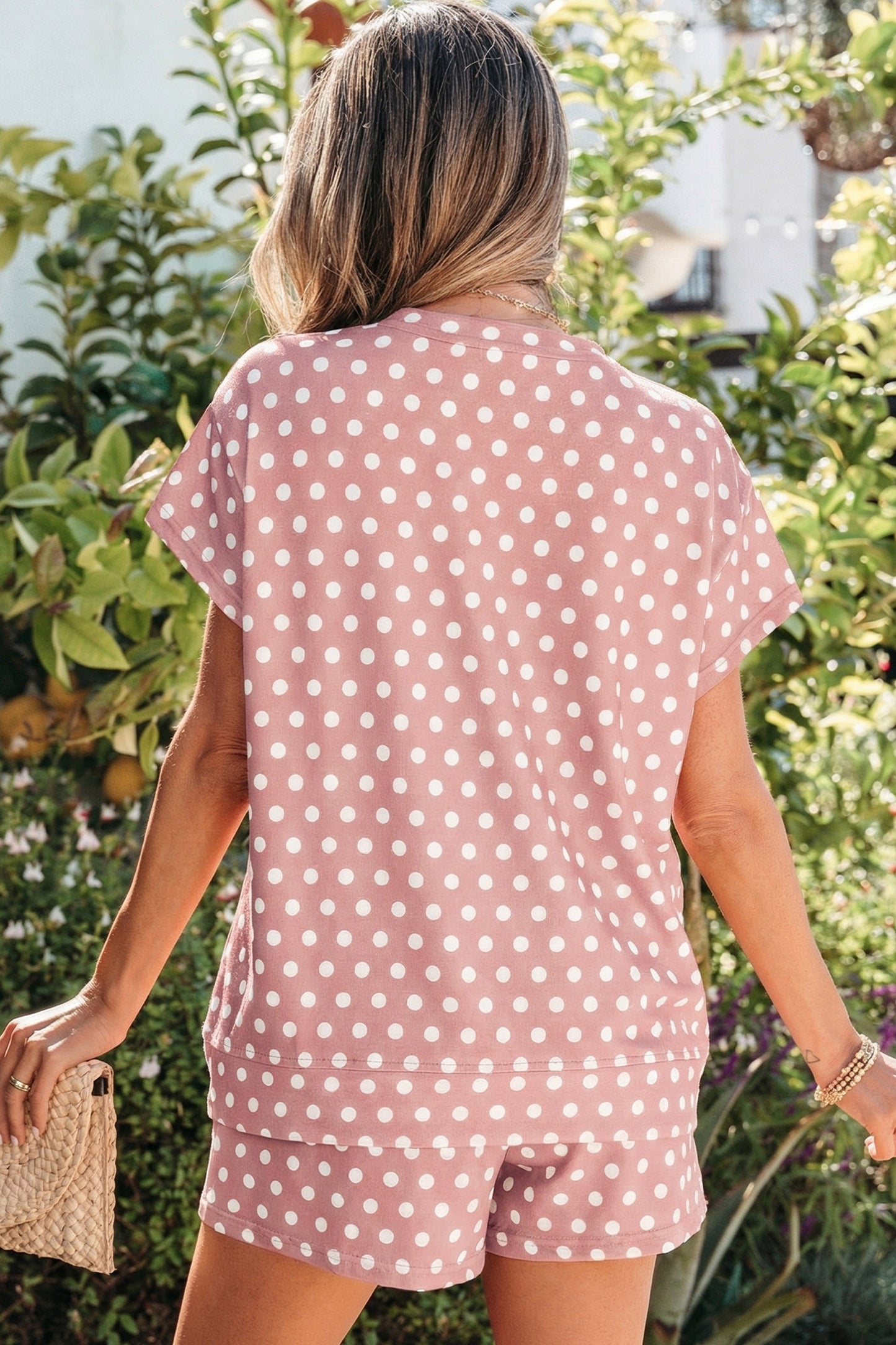 Polka Dot Lounge Short Set Casual Two Piece Outfit