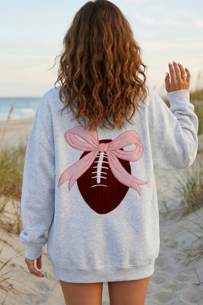 Embroidered Football Bow Back Game Day Sweatshirt