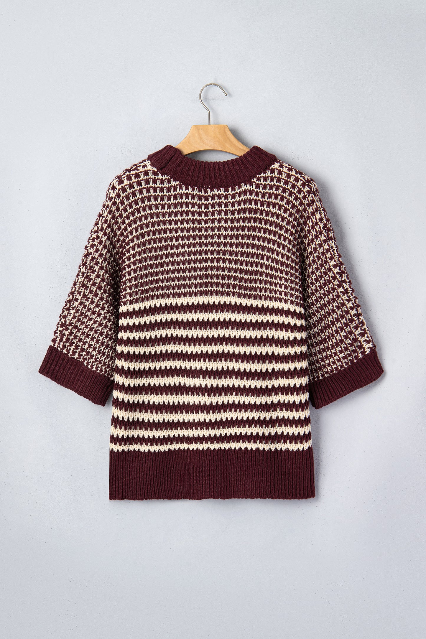 Red Stripe 3/4 Draped Sleeve Slouchy Sweater