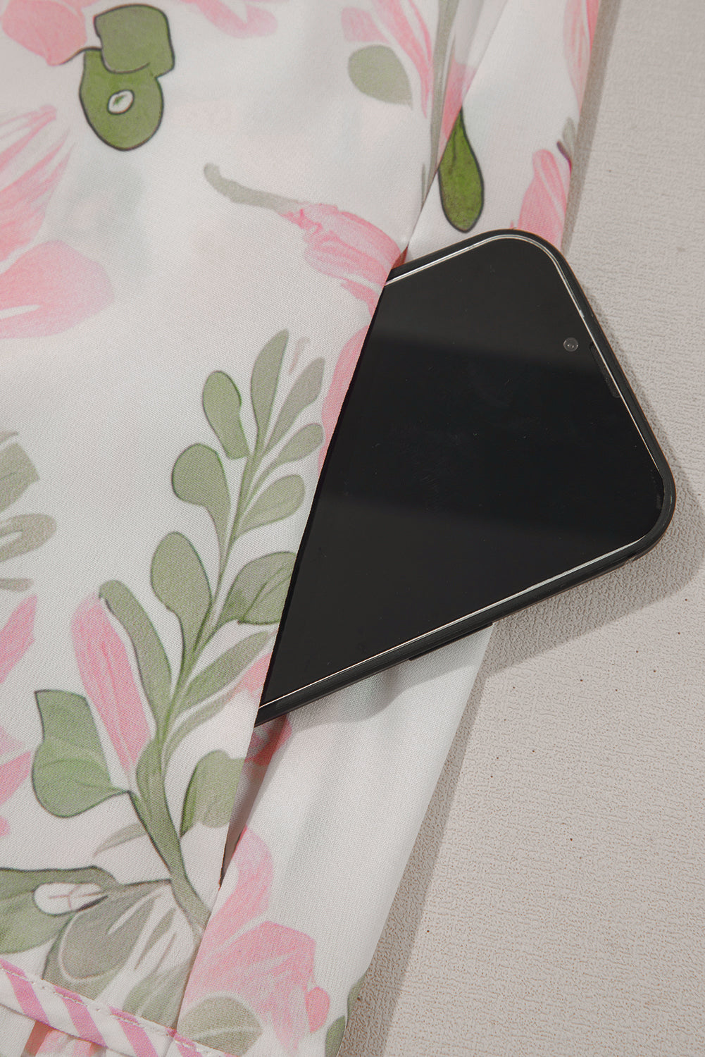 Sky Blue Floral Ruffle Sleeve Tie Neck Mini Dress