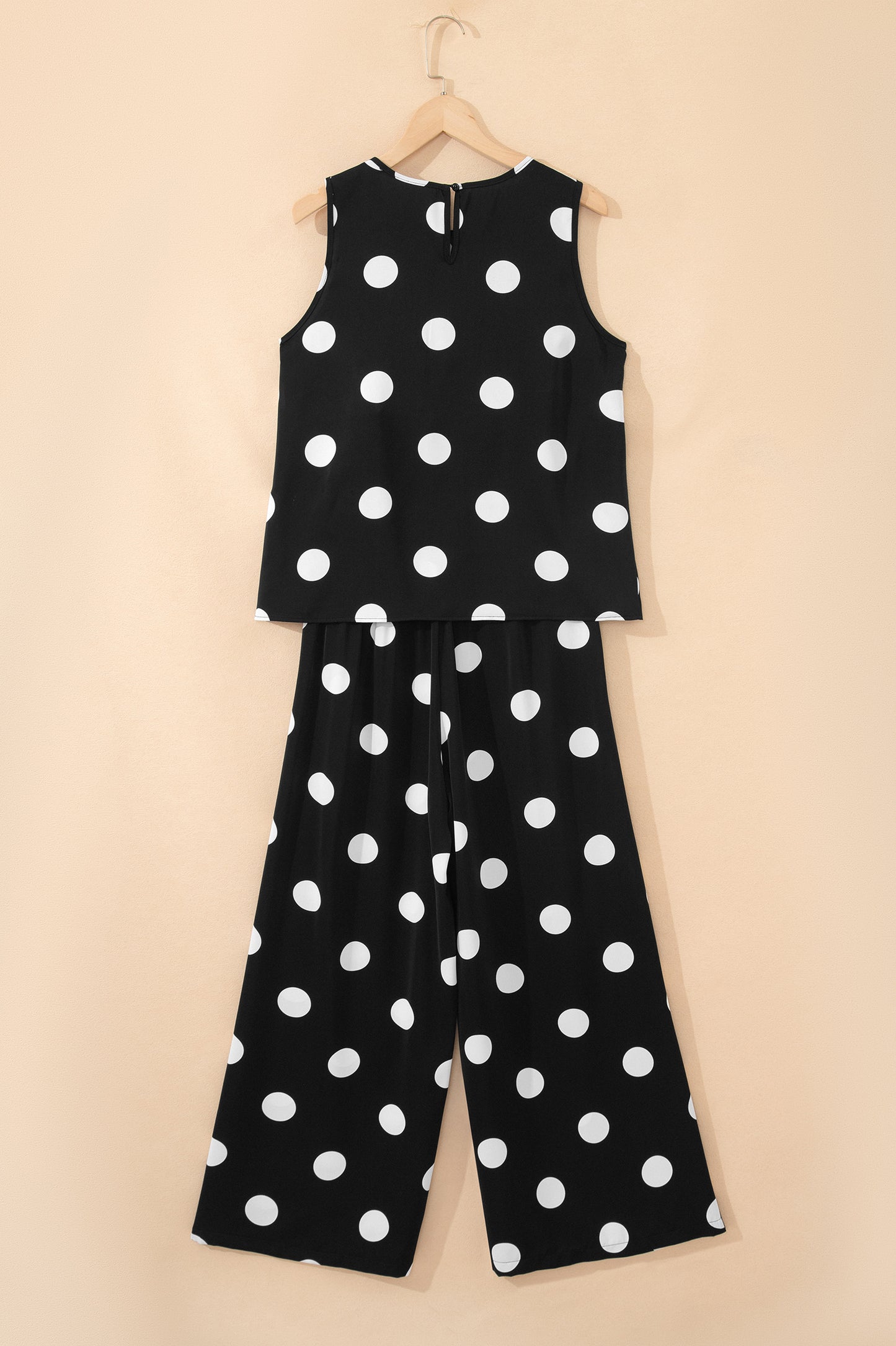 Black Polka Dot Wide Leg Pants and Tank Lounge Set