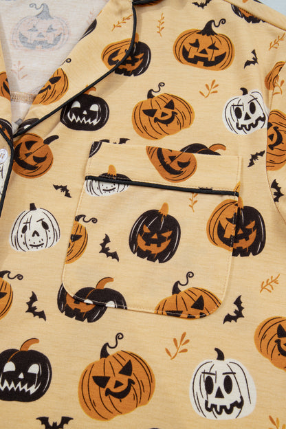 Halloween Pumpkin Print Ruffle Shorts Pajama Set