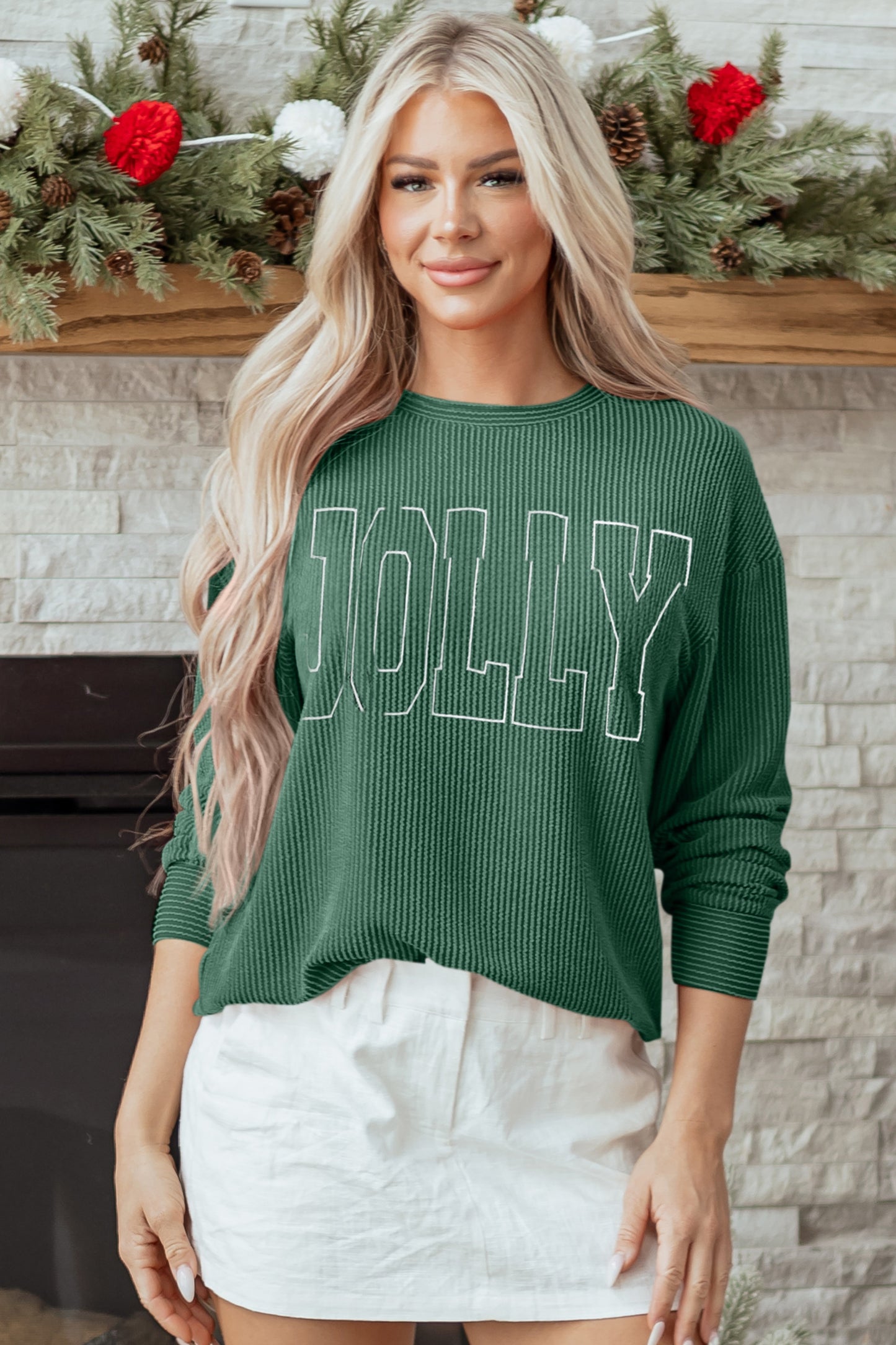 Corduroy MERRY Letter Christmas Pullover Sweatshirt