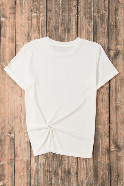 White Casual Crew Neck Short Sleeve Basic Tee