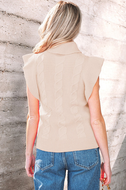 Western Cable Knit Turtleneck Ruffle Sleeve Sweater Top