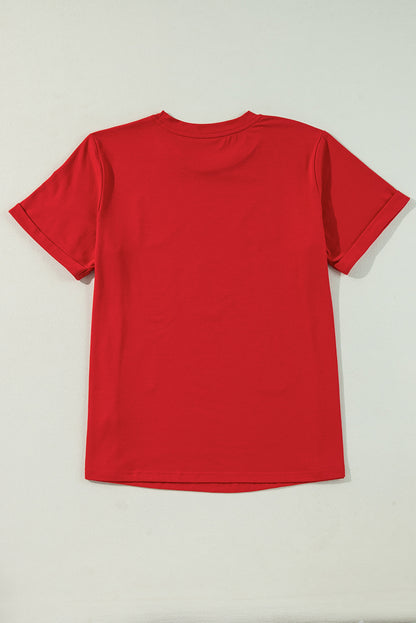 Sequin Christmas Tree Holiday Graphic Red Crewneck Tee