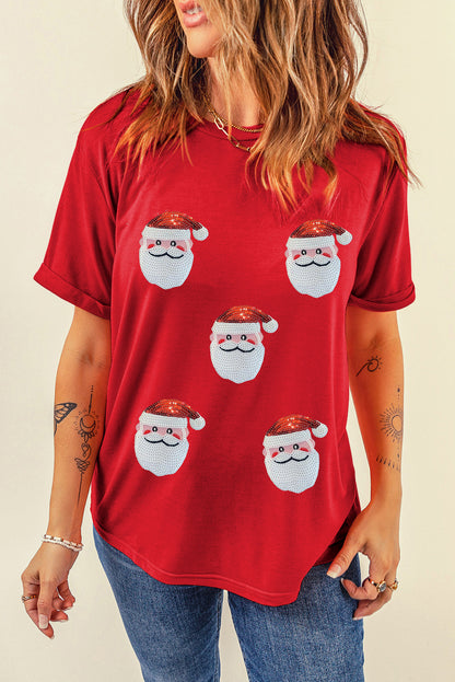 Santa Claus Graphic Christmas Faux Sequin T Shirt