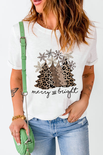 Leopard Print Christmas Tree Graphic Holiday T Shirt