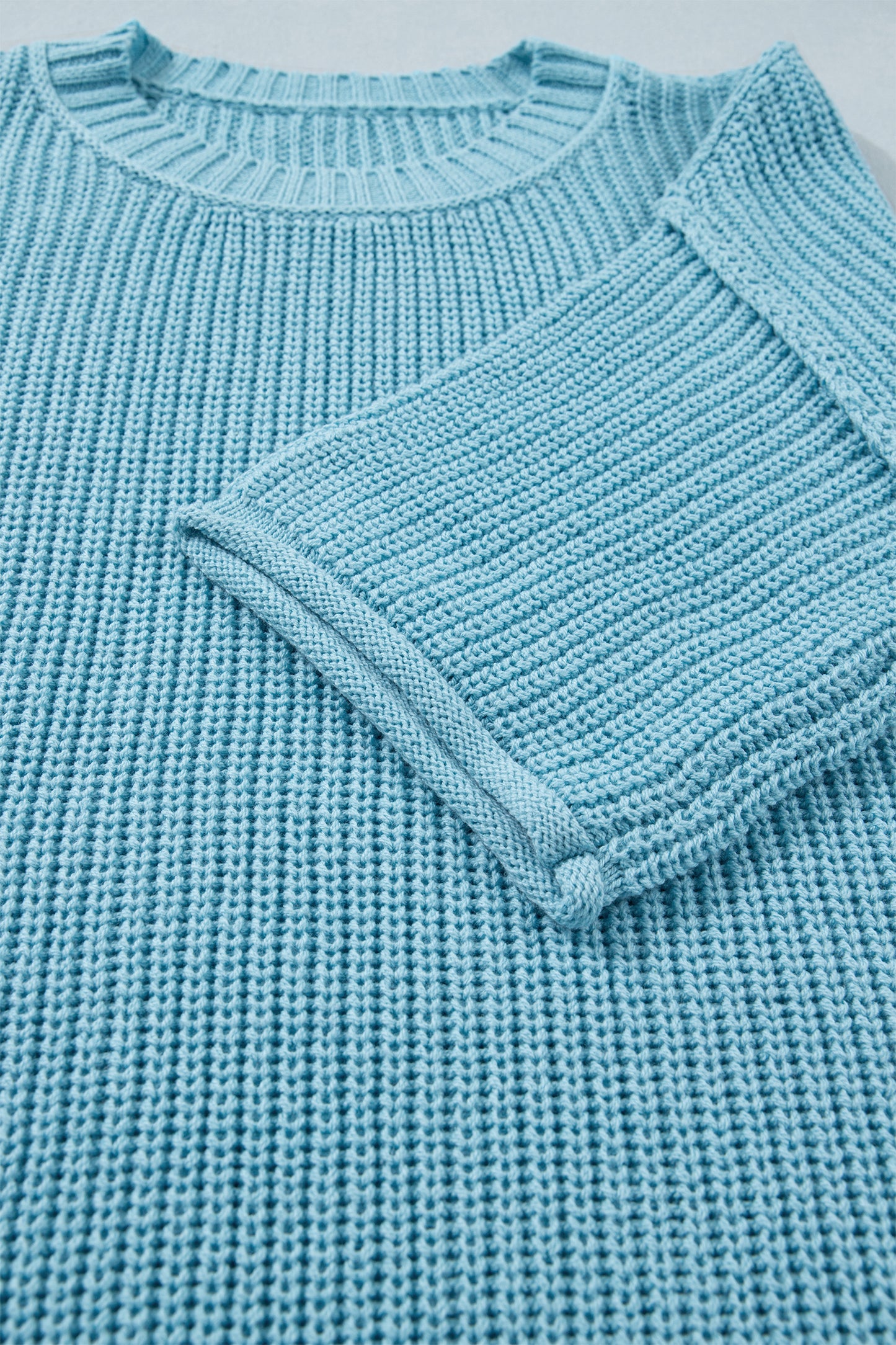 Mist Blue Waffle Knit Oversized Half Sleeve Sweater Top