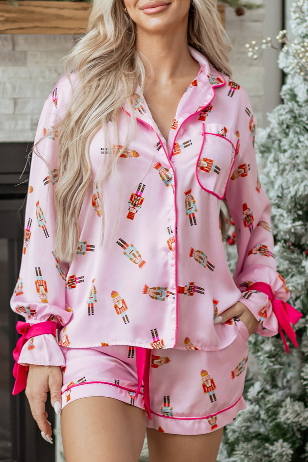 Print Silky 2pcs Christmas Pajama Set