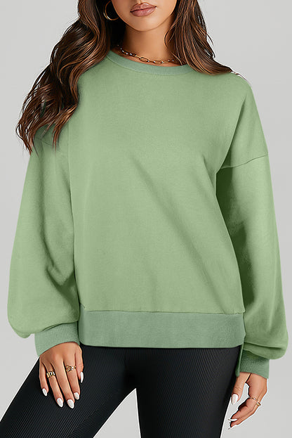 Black Solid Fleece Lined Drop Shoulder High Low Sweatshirt