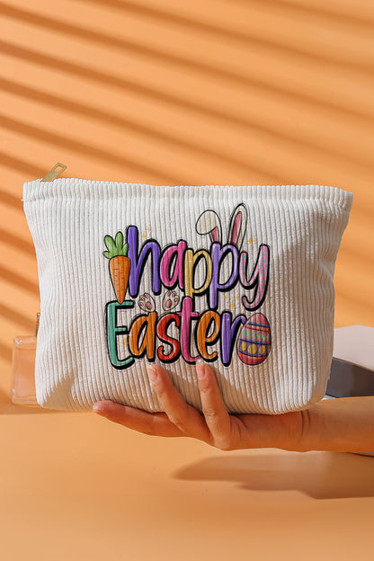 Happy Easter Corduroy Cosmetic Makeup Zipper Pouch