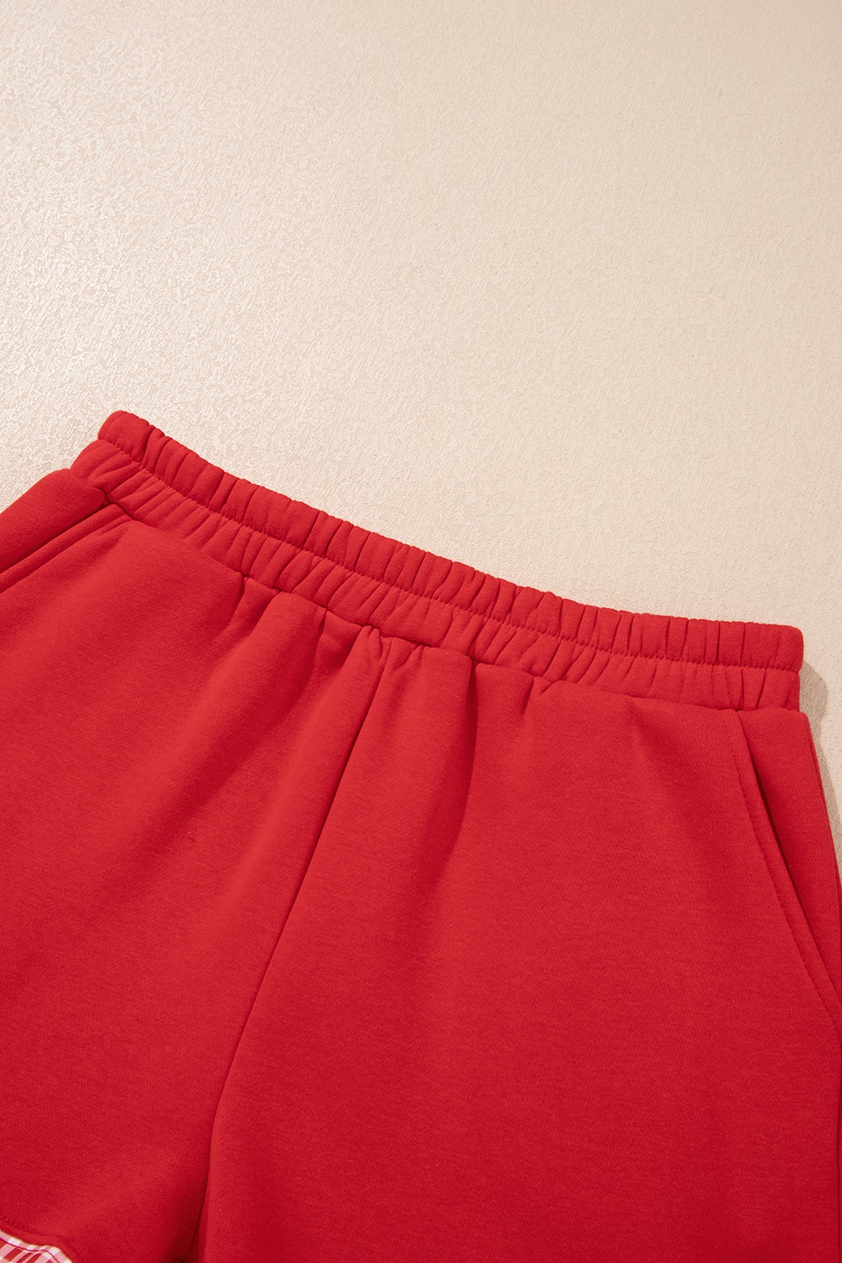 Red Gingham Trim Sweatshirt Shorts Two Piece Set