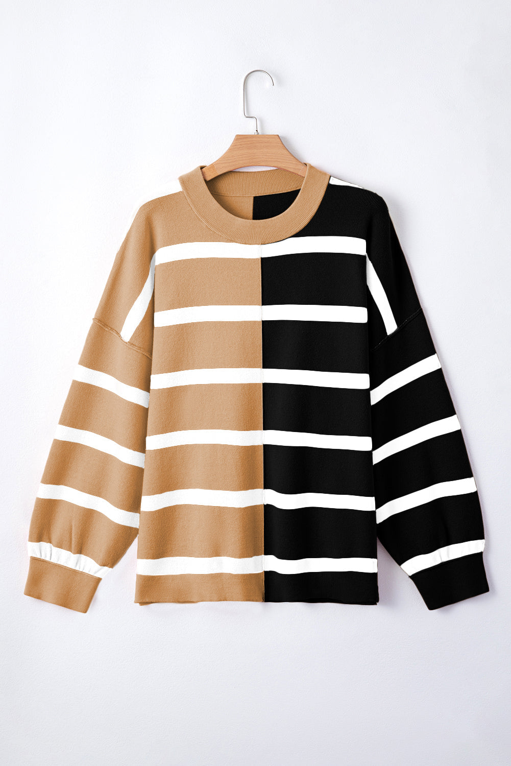 Neutral Colorblock Knit Sweater – Oversized Pullover