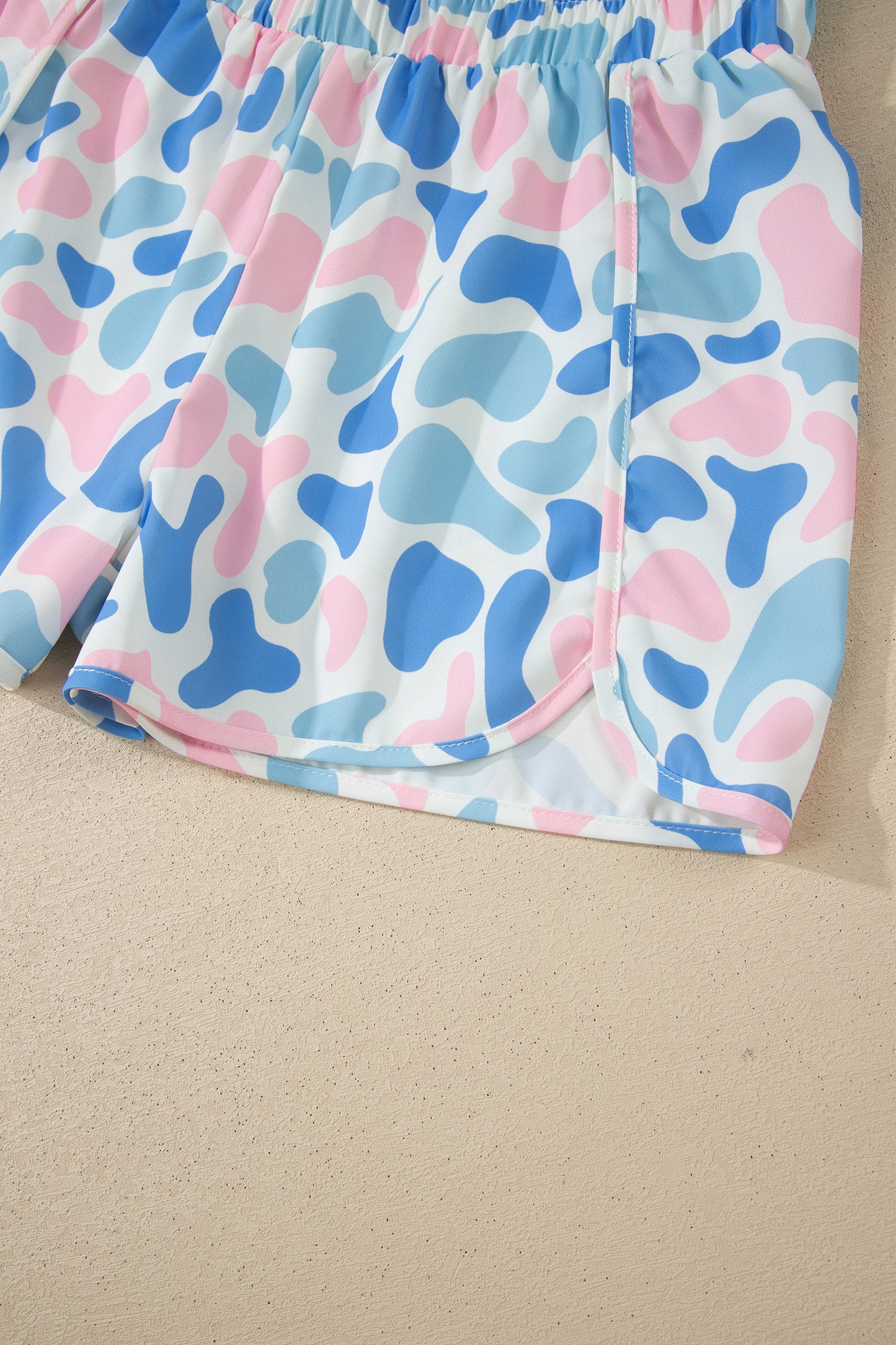 Sky Blue Western Camo Print High Waist Athleisure Shorts