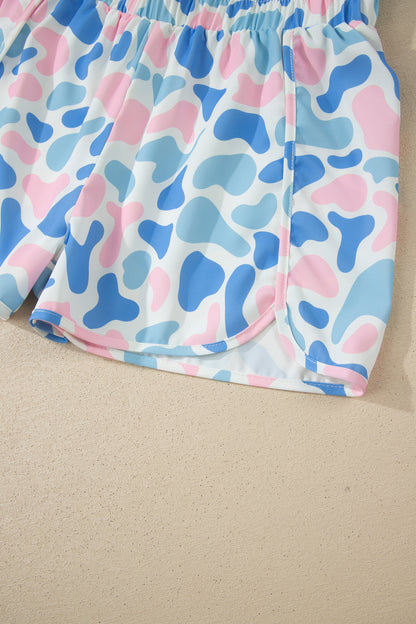 Sky Blue Western Camo Print High Waist Athleisure Shorts