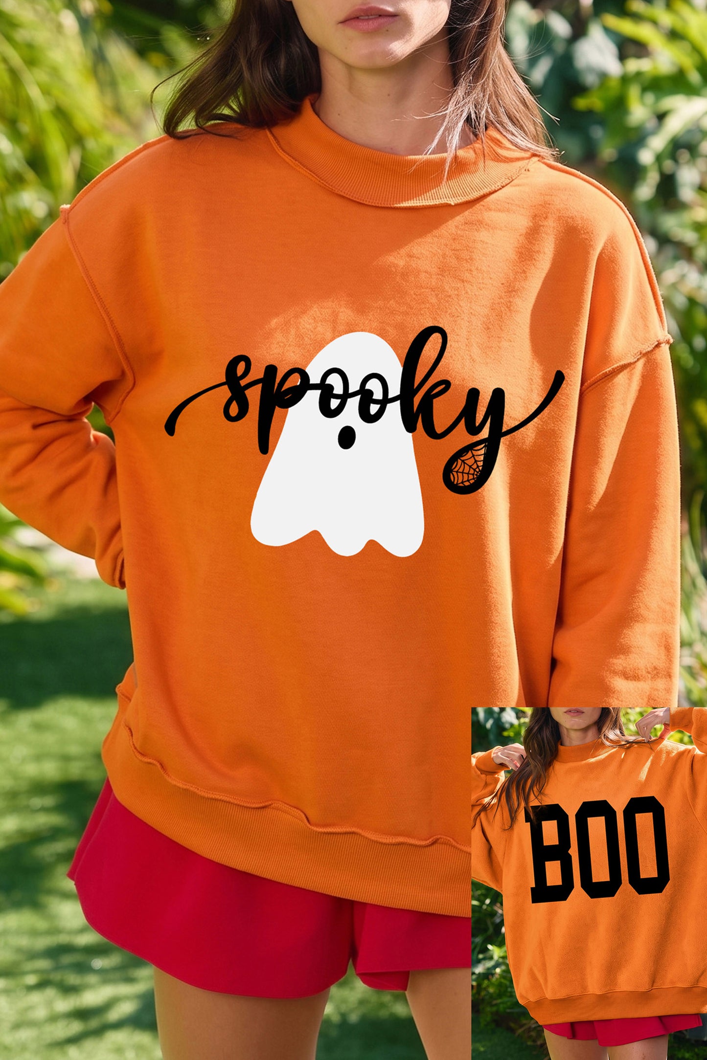 Reversible Ghost BOO Mock Neck Halloween Sweatshirt