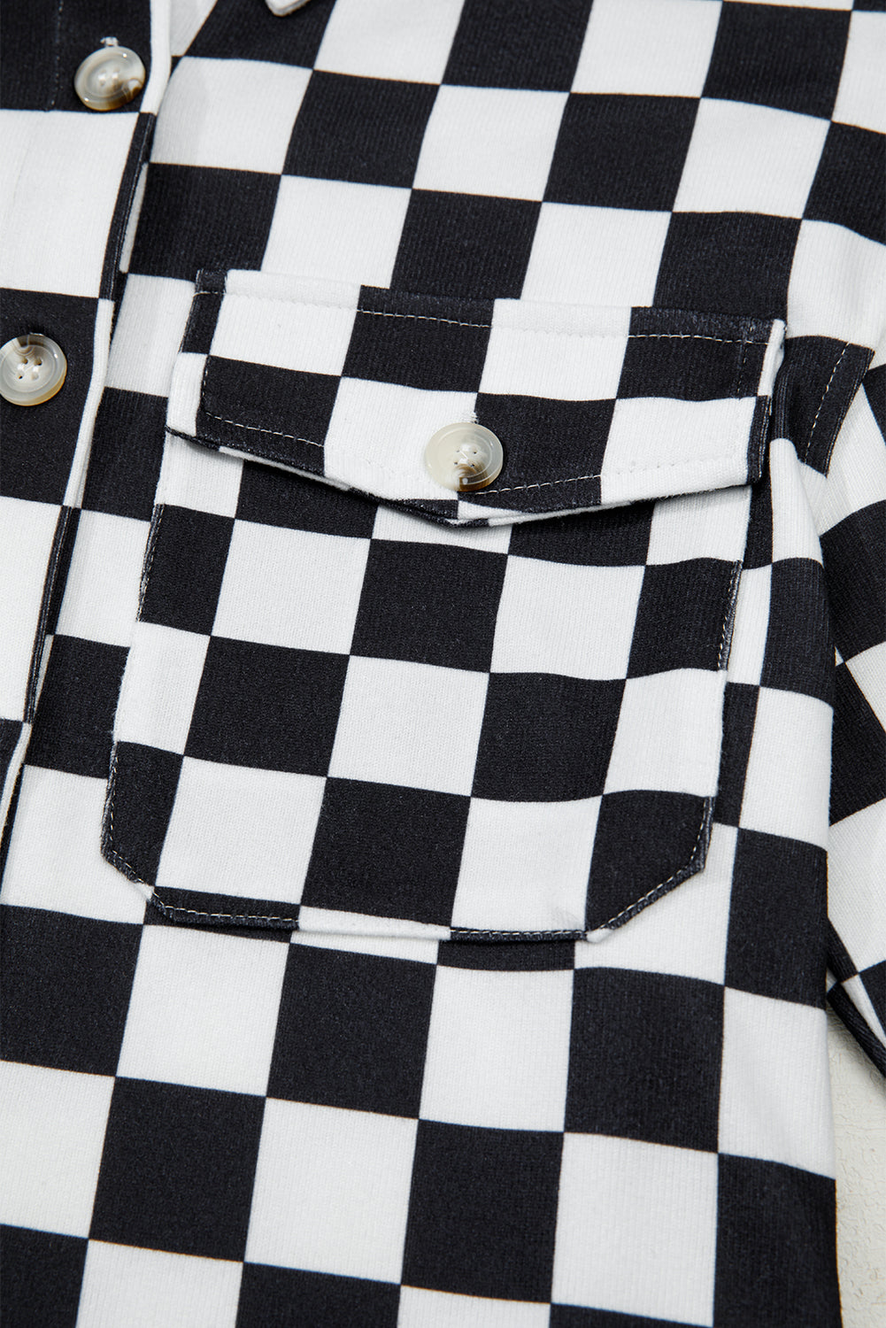 Checkerboard Print Flap Pocket Button Front Shacket