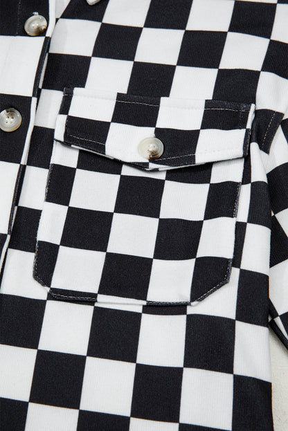 Checkerboard Print Flap Pocket Button Front Shacket