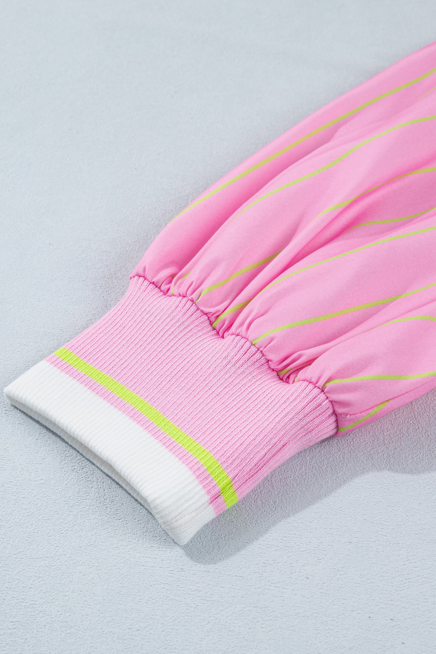 Pink Stripe Half Zip Blouse Puff Sleeve Casual Boutique Top
