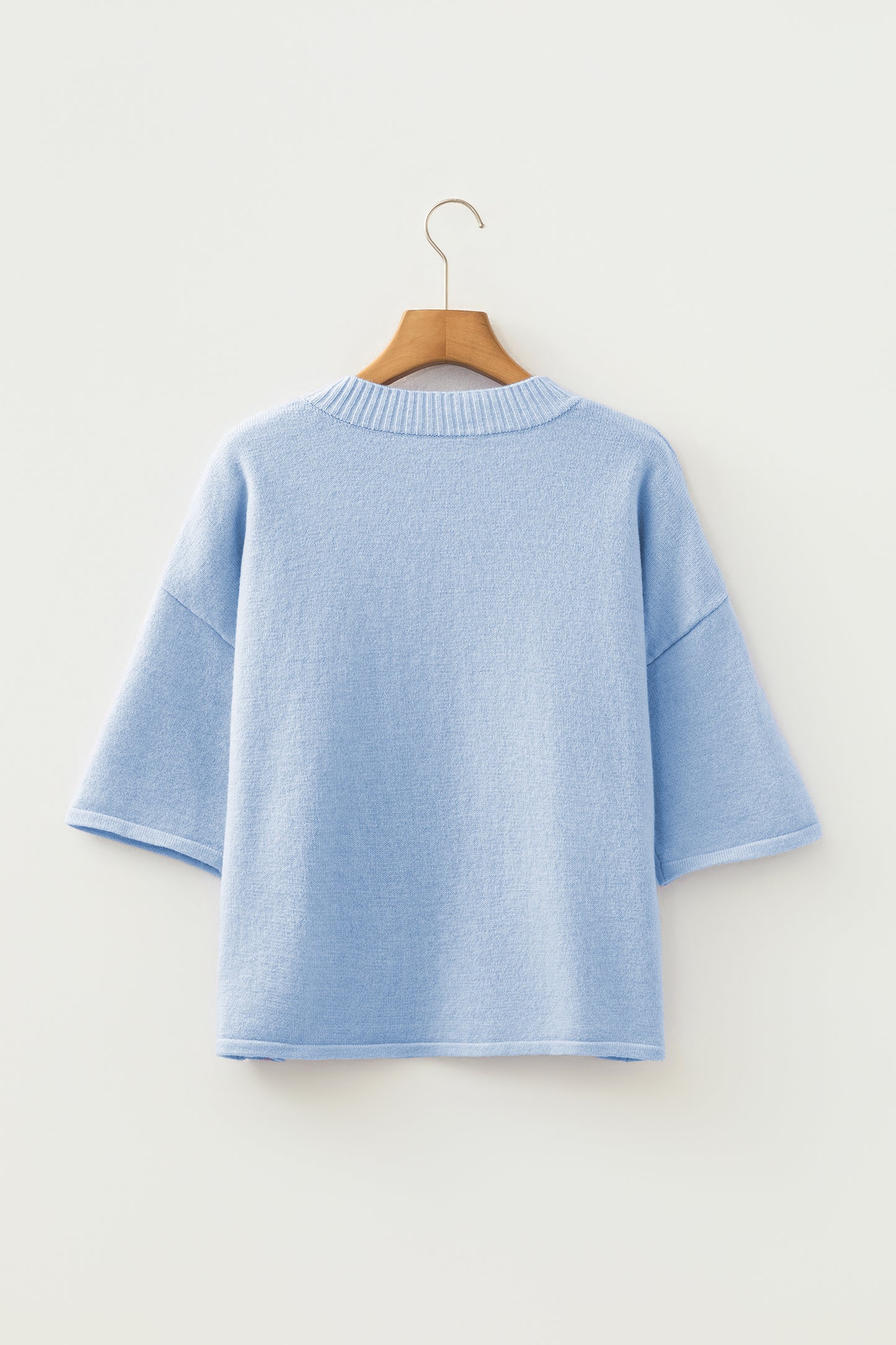 Lavender Boxy 3/4 Sleeve Button Down Knit Cardigan