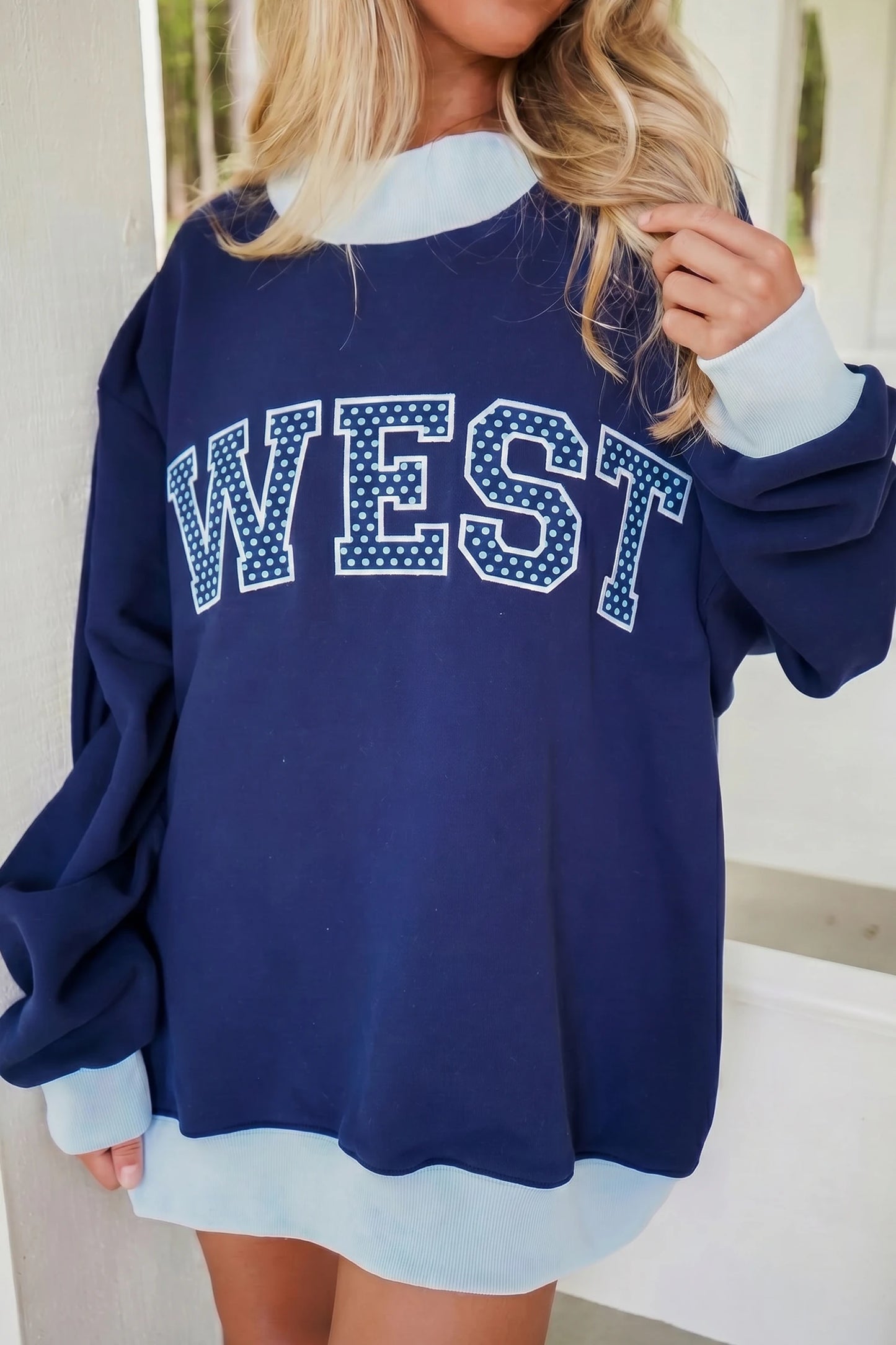 West Graphic Contrast Trim Oversized Tunic Sweatshirt