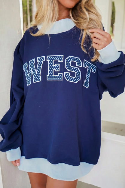 West Graphic Contrast Trim Oversized Tunic Sweatshirt