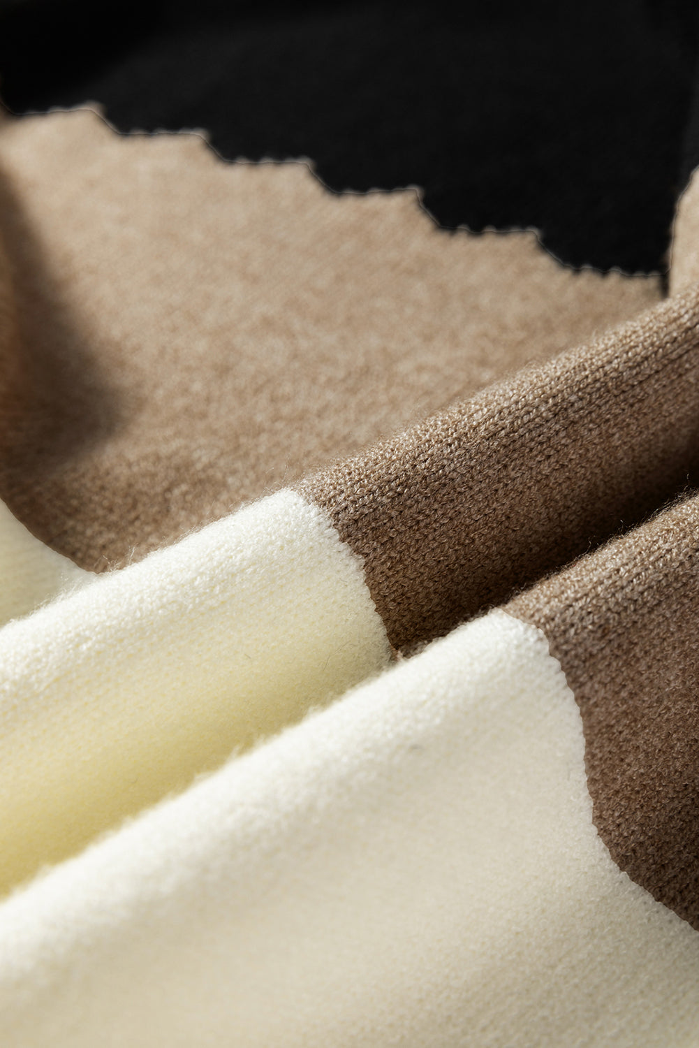 Black Beige Brown Colorblock Drop Shoulder Knit Sweater