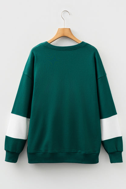 Red Color Block Oversized Sweatshirt Drop Shoulder Pullover