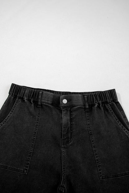 Sail Blue Plus Size Elastic Waist Ruffle Hem Jeans