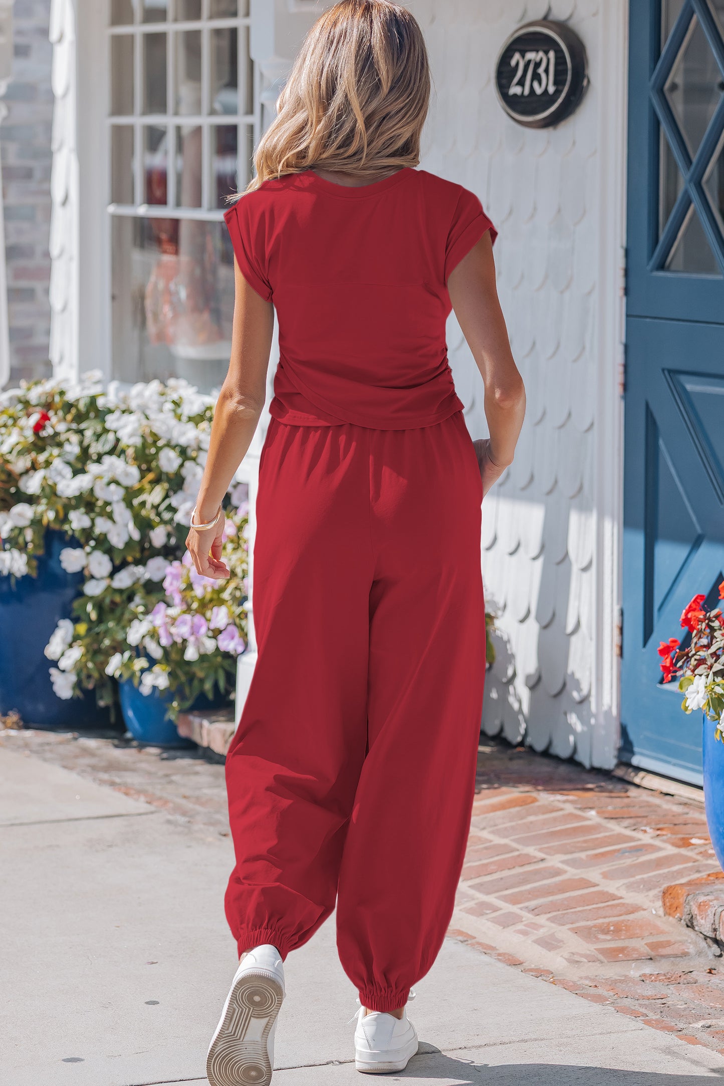 Women Short Sleeve Top Jogger Set Casual Summer Outfit