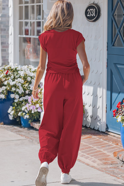 Women Short Sleeve Top Jogger Set Casual Summer Outfit